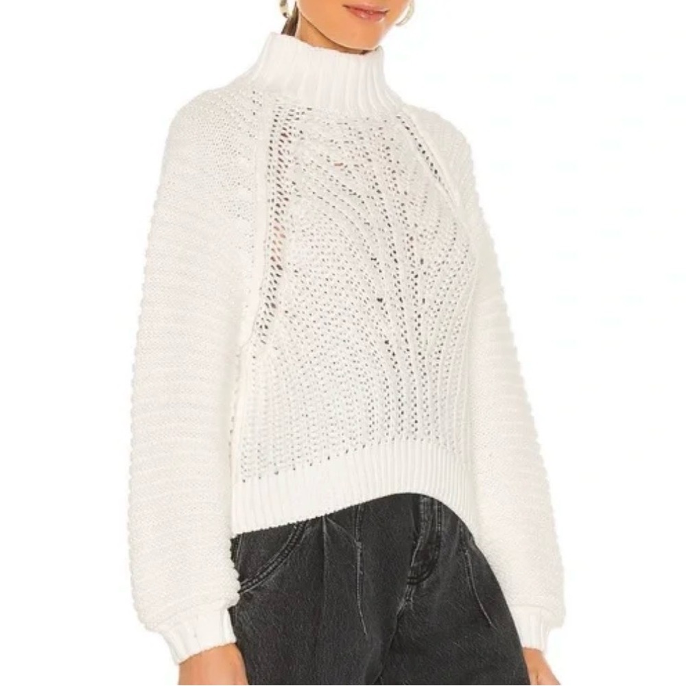 Free People White Cable Knit Mock Neck Sweater